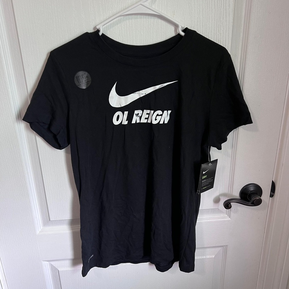 Nike OL Reign Dri-FIT Cotton SS Tee Black Womens Medium W11851 NWSL Soccer